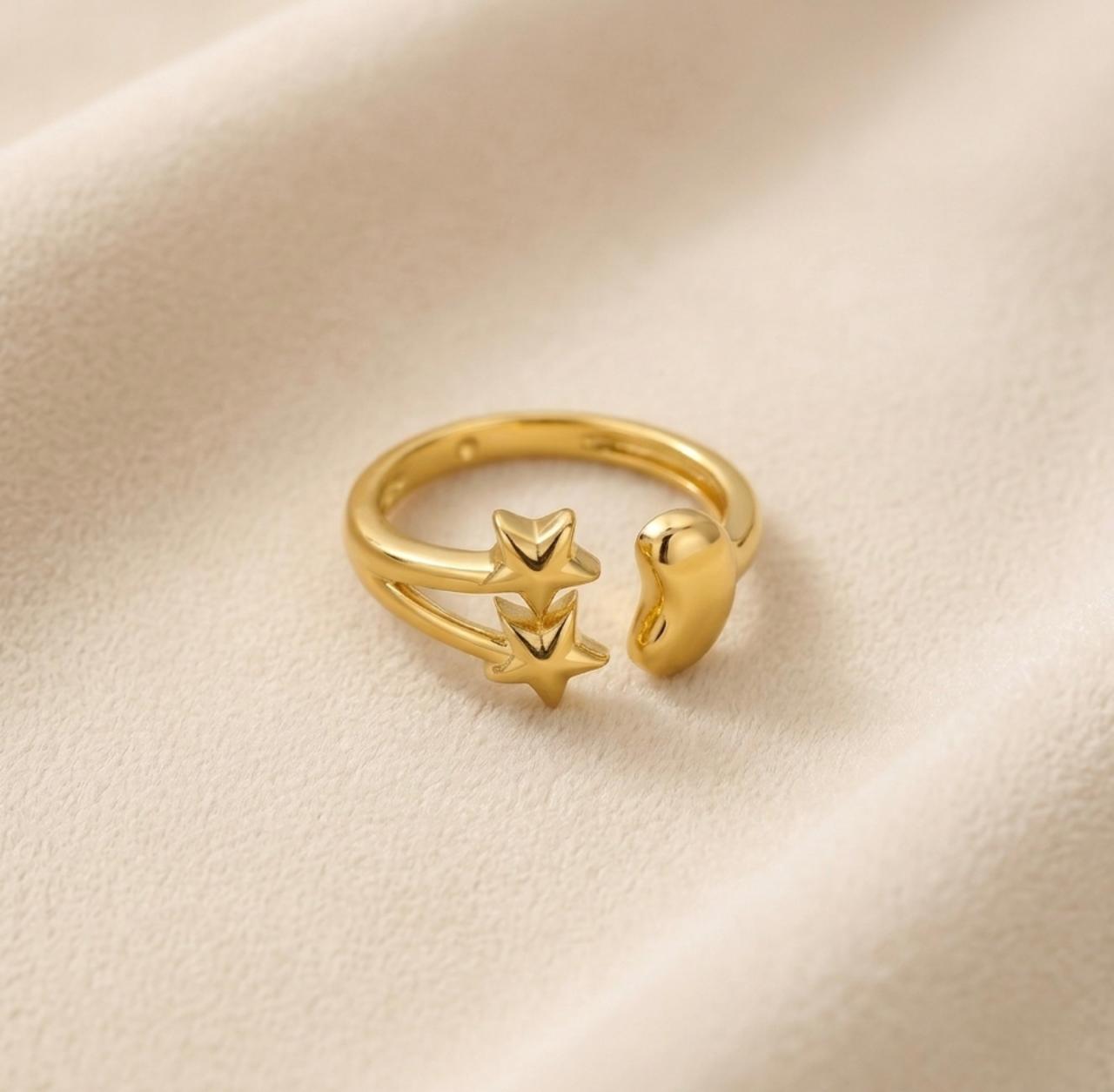 Golden Twin Star Adjustable Ring
