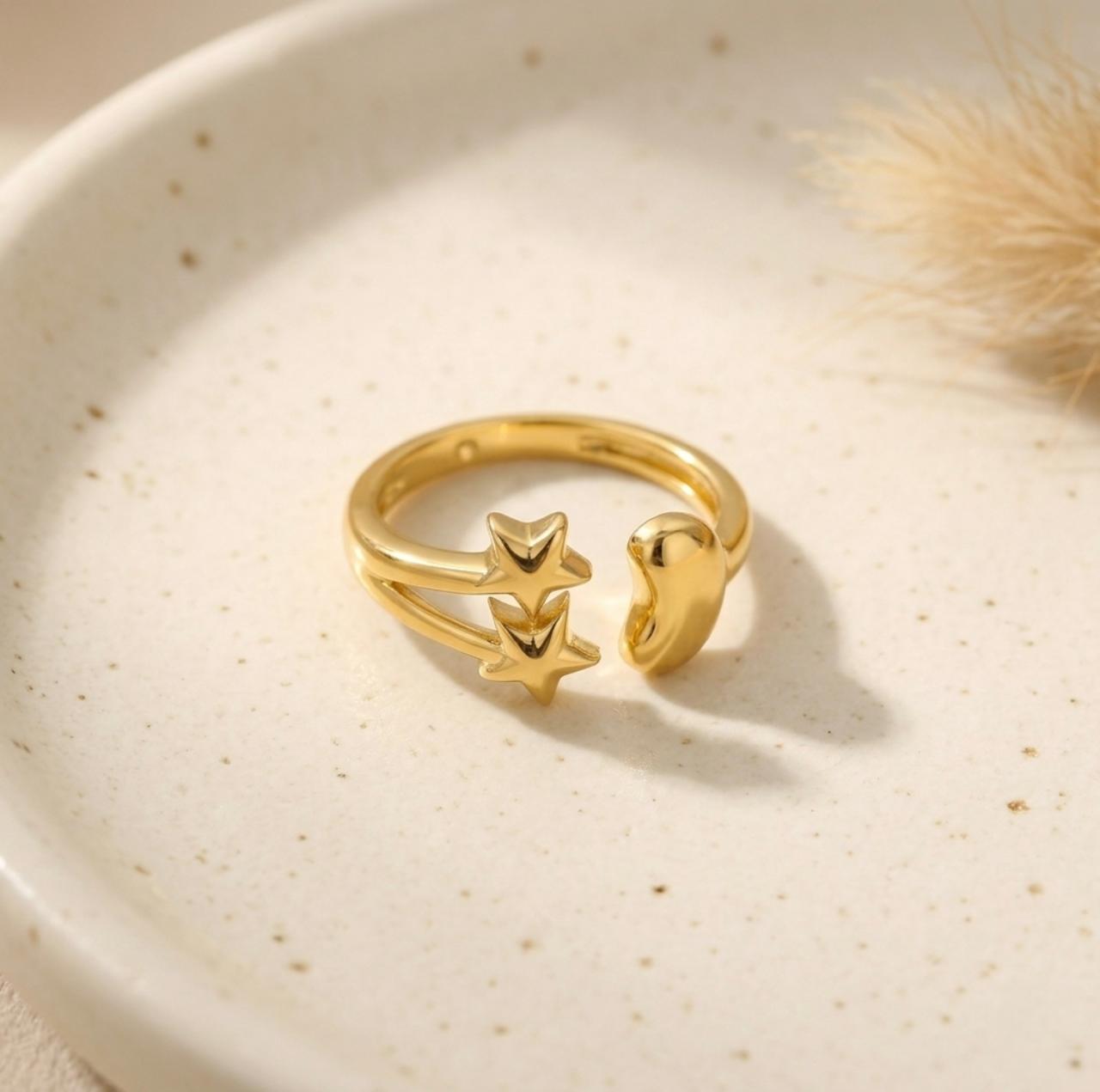 Golden Twin Star Adjustable Ring