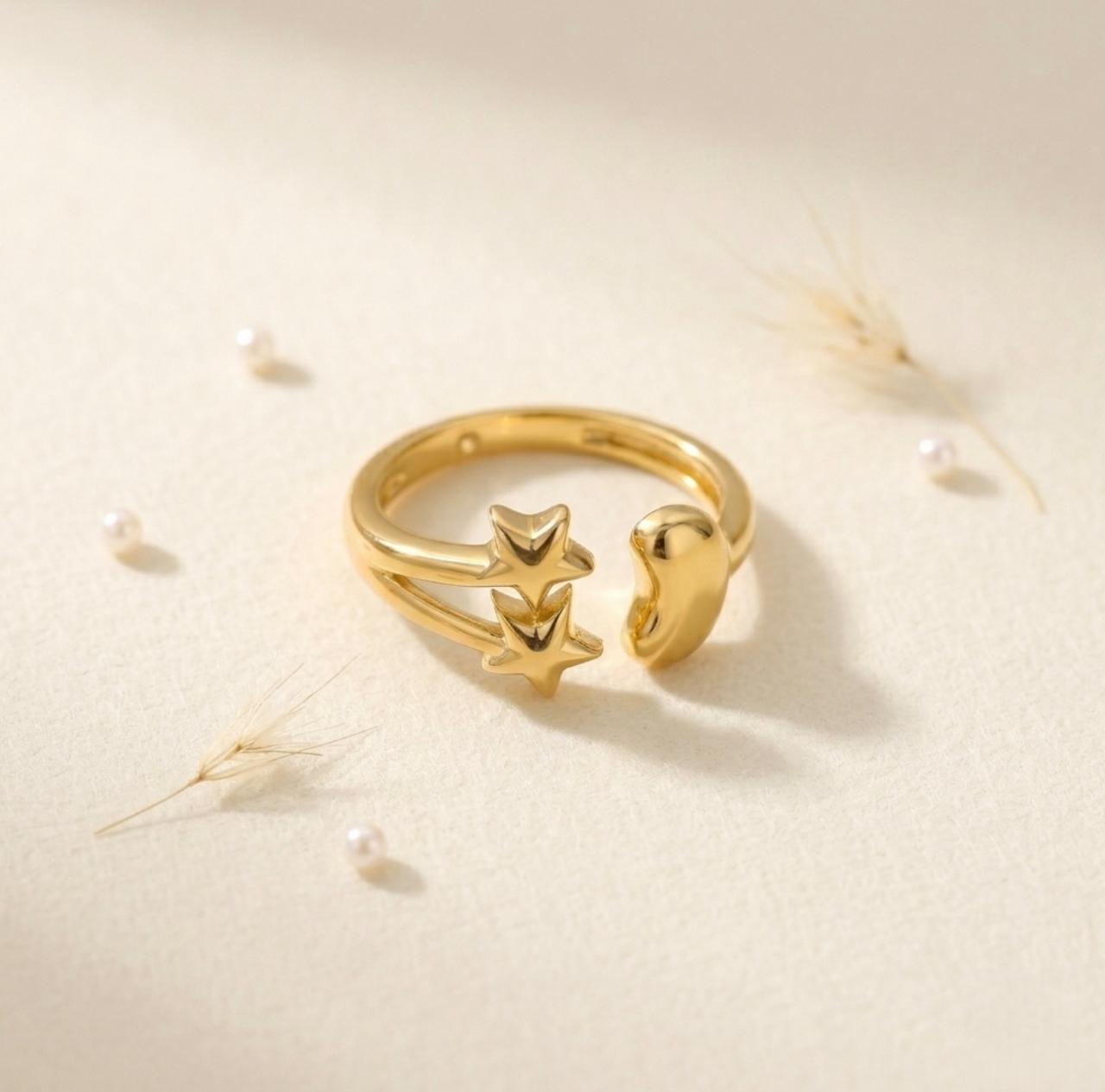 Golden Twin Star Adjustable Ring