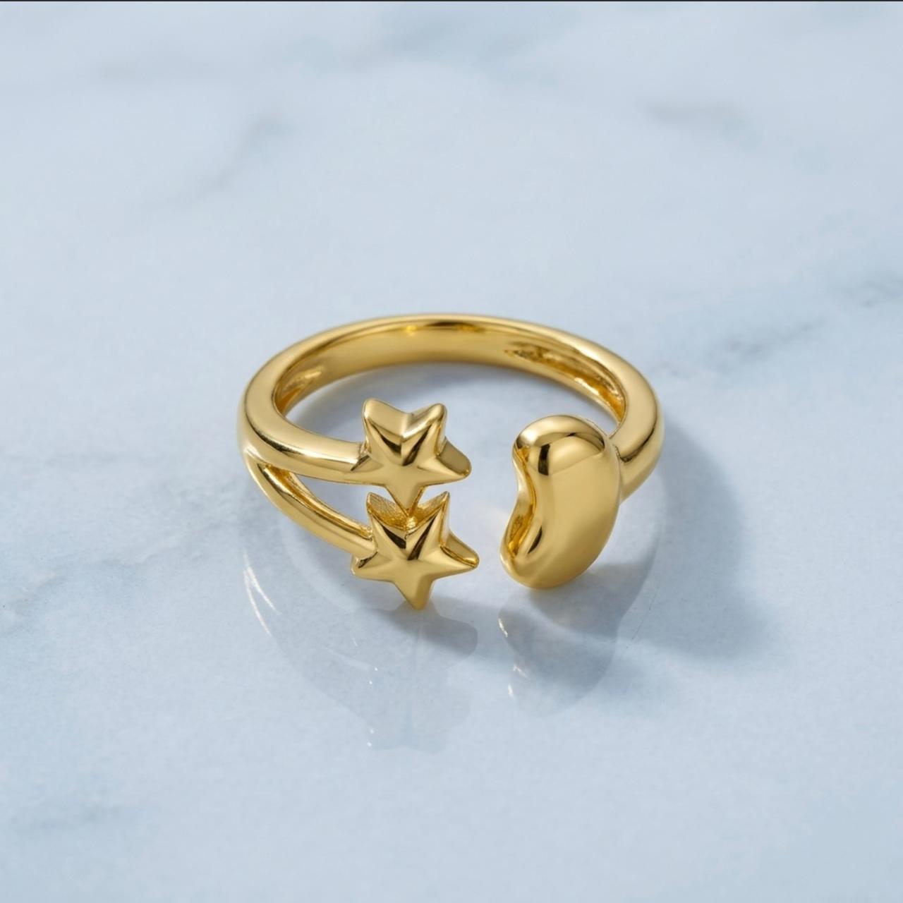 Golden Twin Star Adjustable Ring
