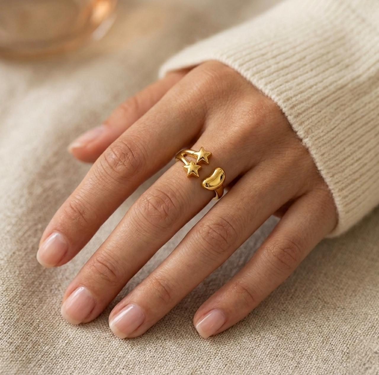Golden Twin Star Adjustable Ring