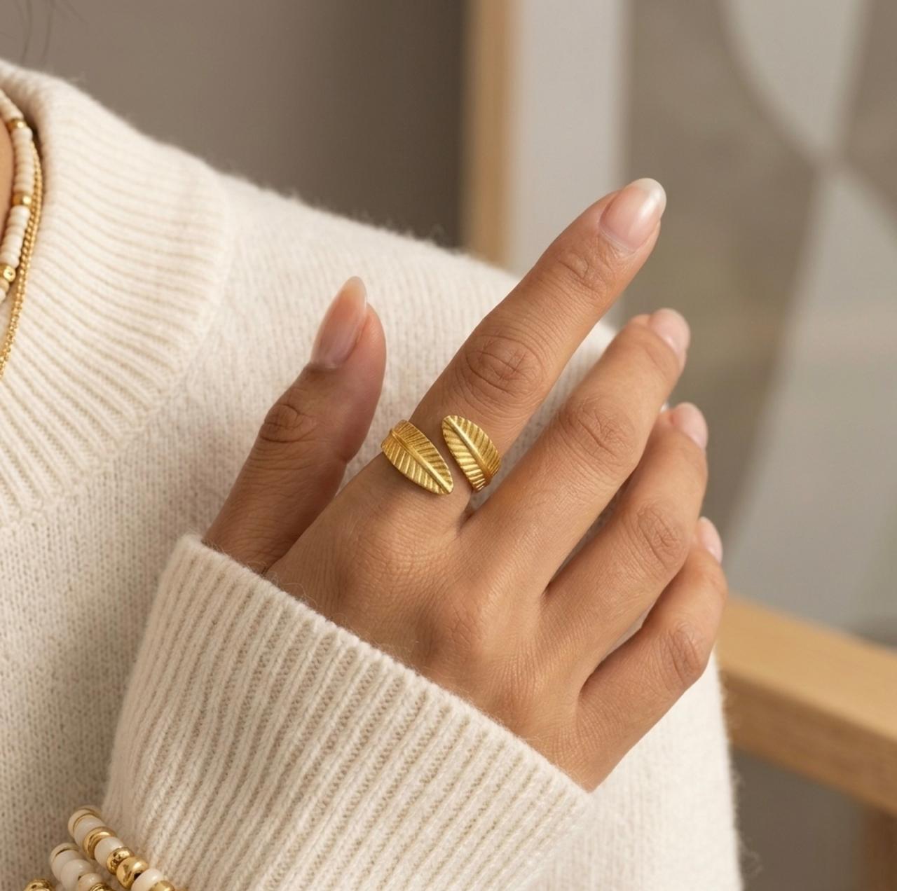 Golden Fern Adjustable Ring