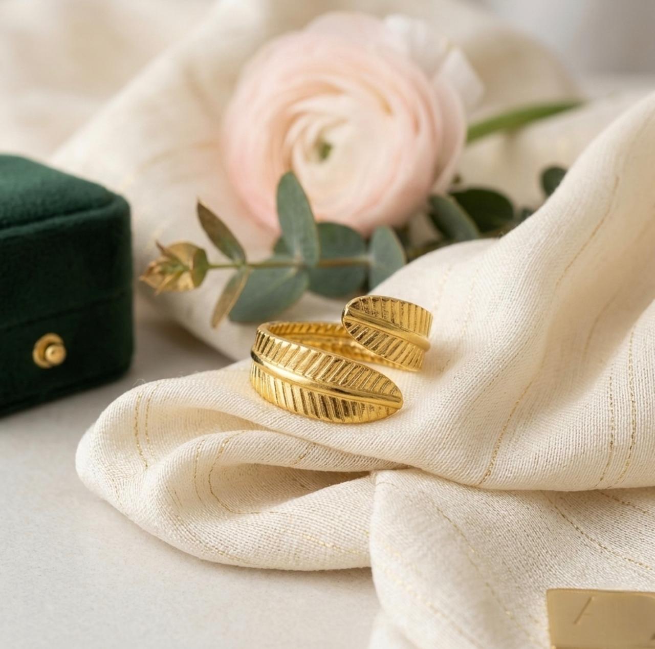 Golden Fern Adjustable Ring