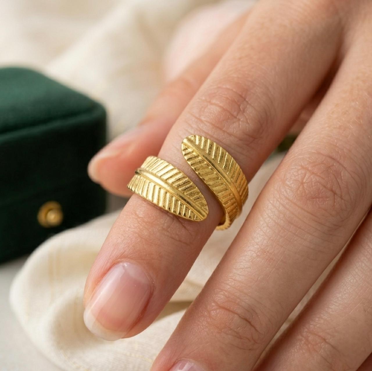 Golden Fern Adjustable Ring