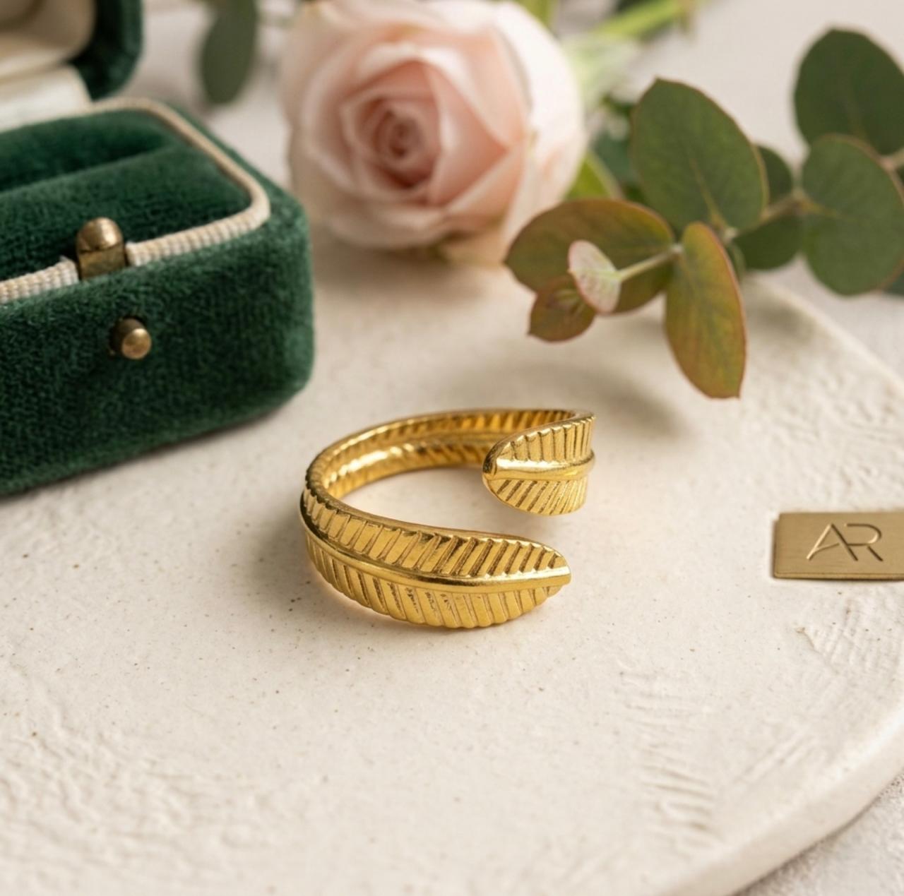 Golden Fern Adjustable Ring