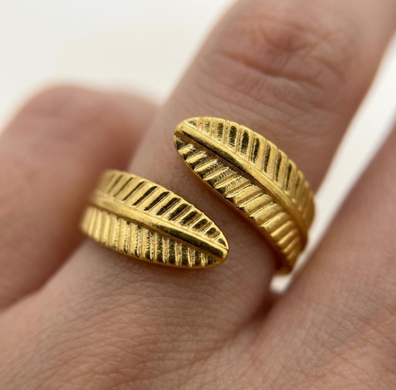 Golden Fern Adjustable Ring