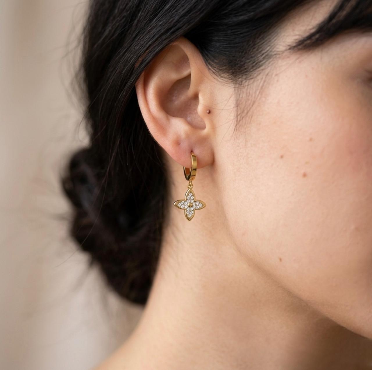 Crystal Clover Charm Hoops