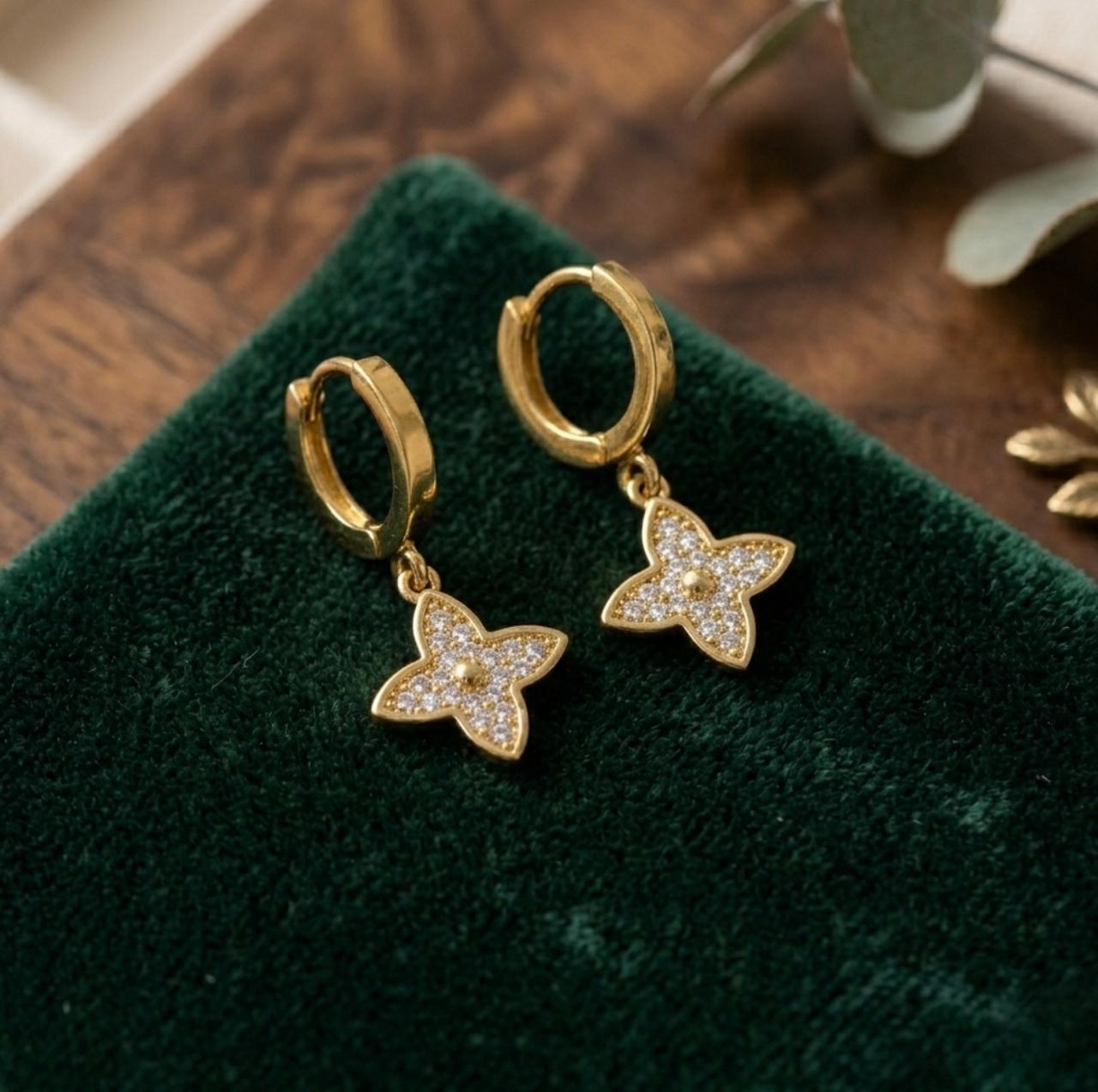 Crystal Clover Charm Hoops