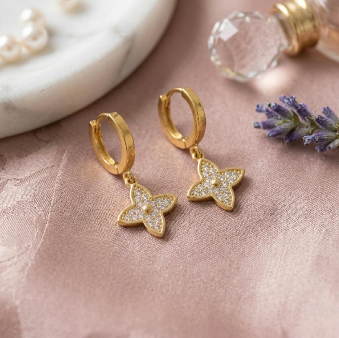 Crystal Clover Charm Hoops
