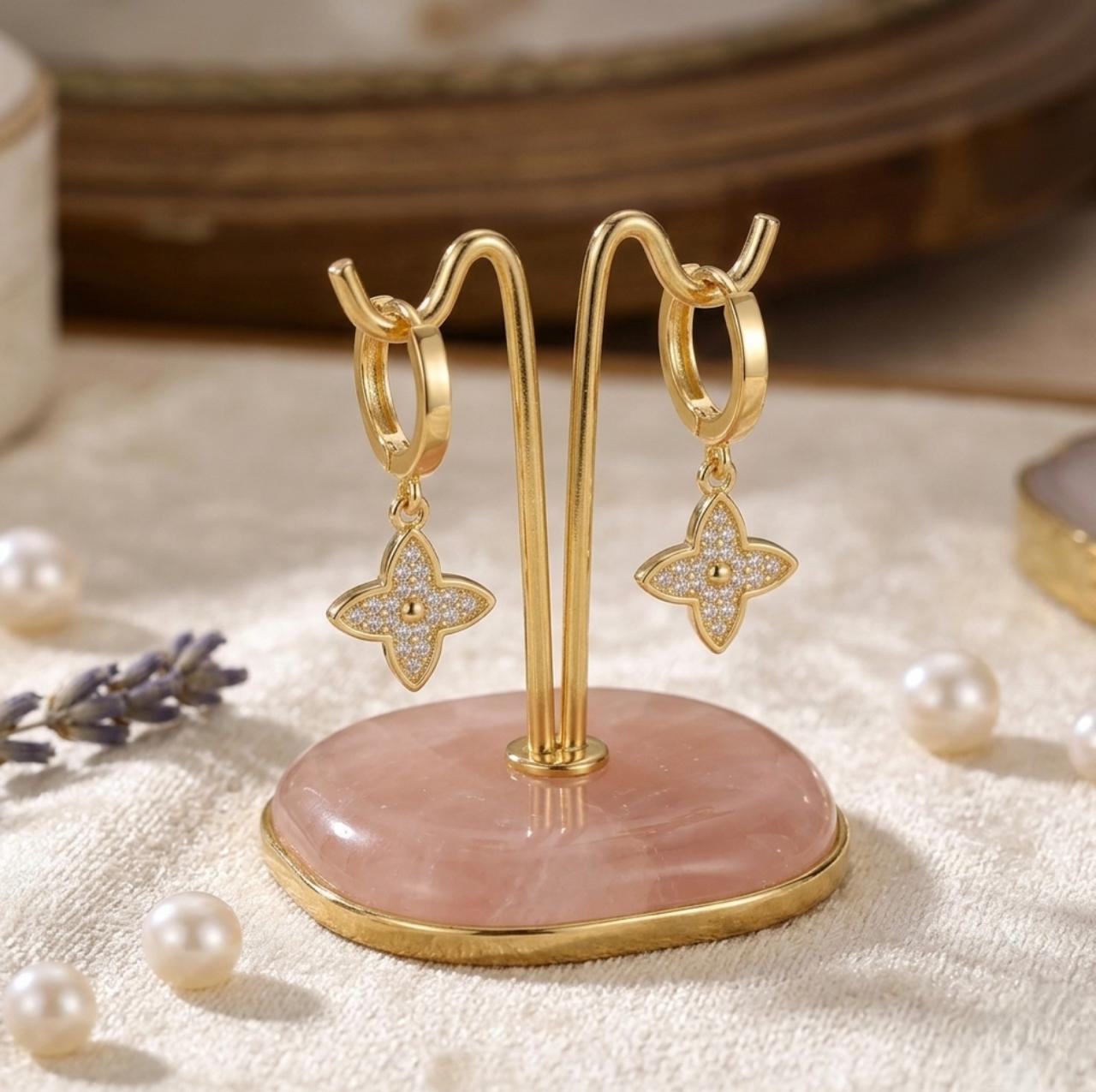 Crystal Clover Charm Hoops