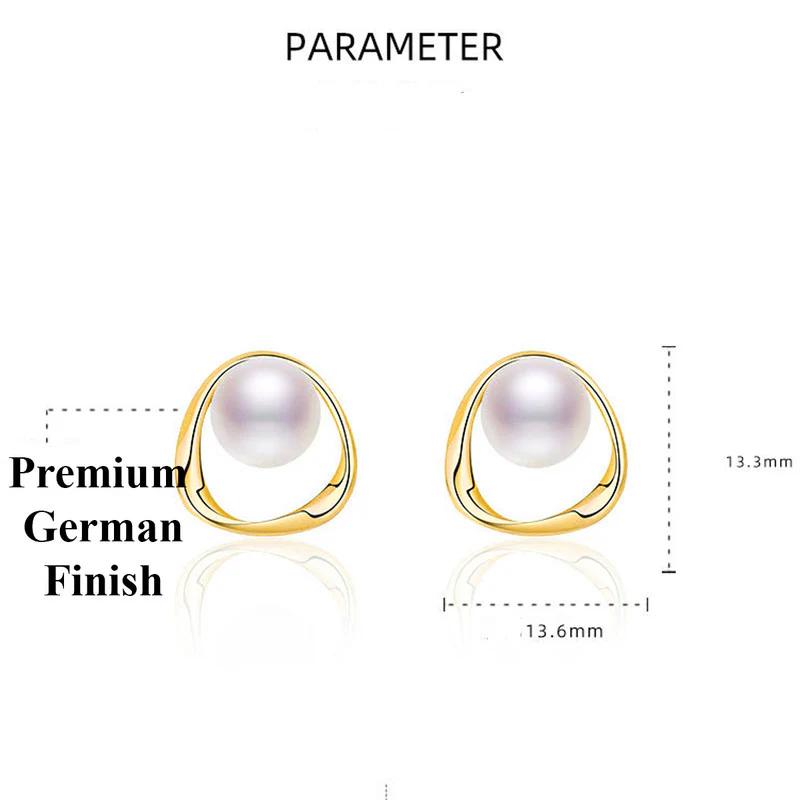 18K Gold Plated Triangle Shaped Pearl Studded Korean Stud Earrings