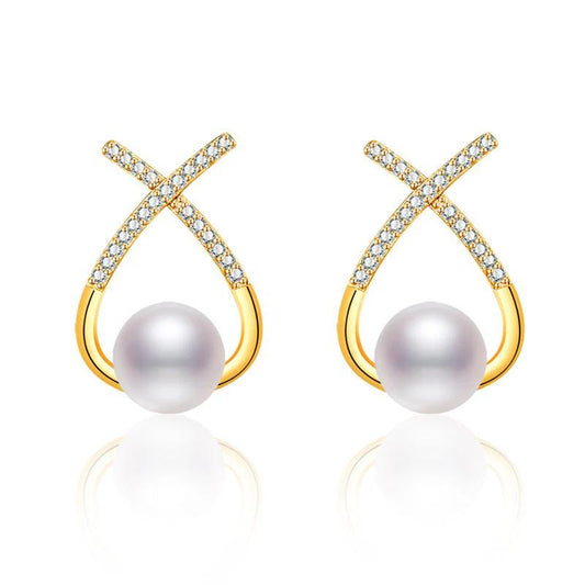 18K Gold Plated American Diamond Studded Cross Shape Korean Stud Earrings