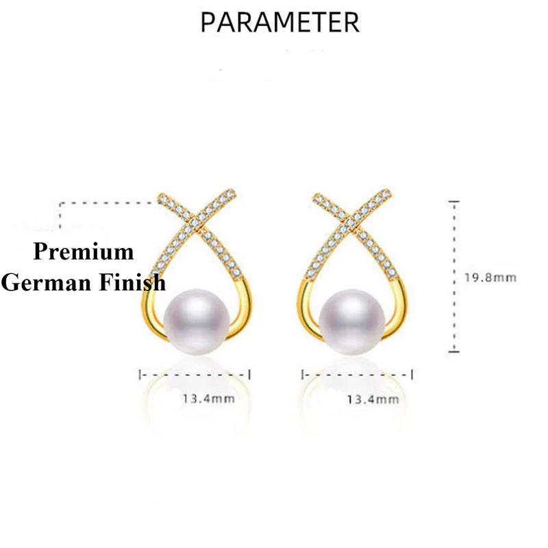 18K Gold Plated American Diamond Studded Cross Shape Korean Stud Earrings
