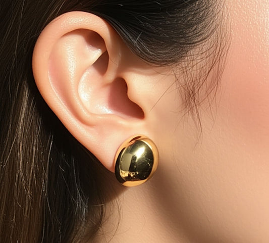 18K Gold Plated Chunky Dome Stud Earrings Korean Minimalist Style