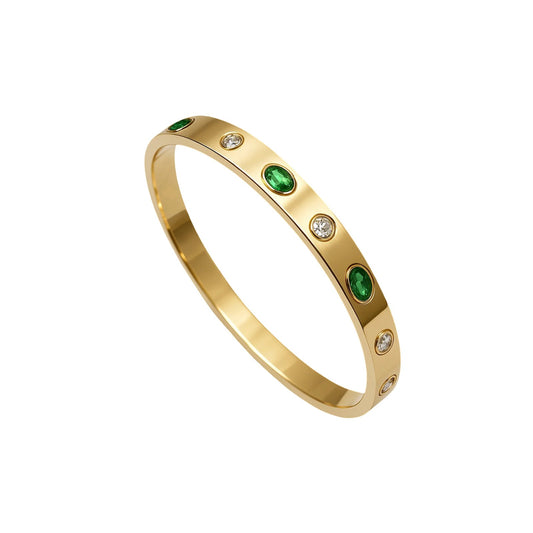 "Emerald Gleam" 18K Gold-Plated Crystal Bangle Bracelet