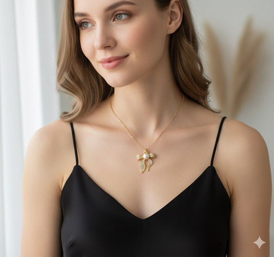 18 Karat Gold Plated Bow Knot Pendant with Pearl Drop