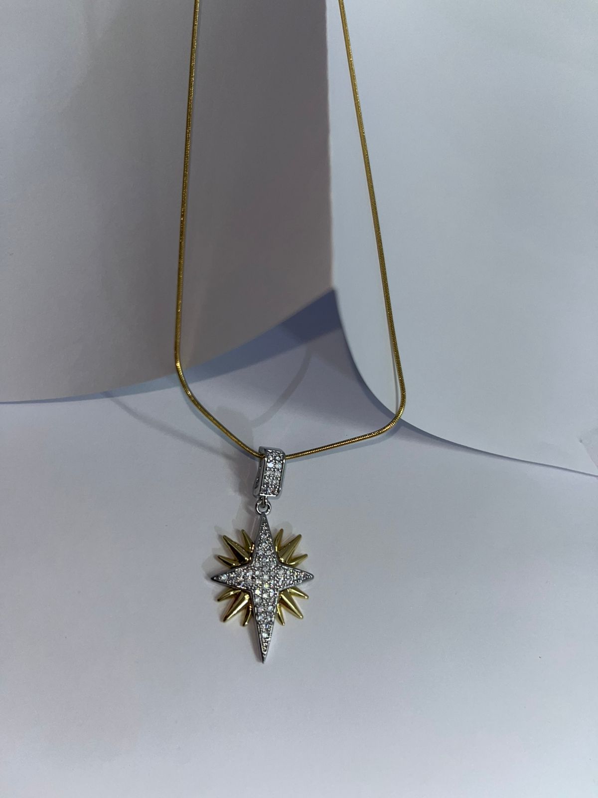 18 Karat Gold Plated Pave Crystal Star Necklace