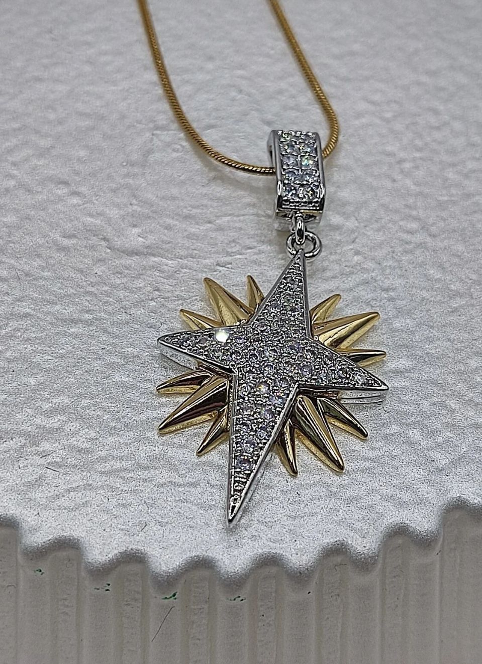 18 Karat Gold Plated Pave Crystal Star Necklace