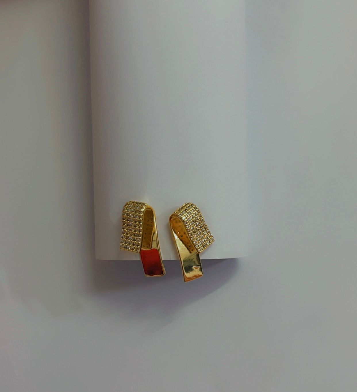 18 Karat Gold Plated Modern Curve Pave Earrings