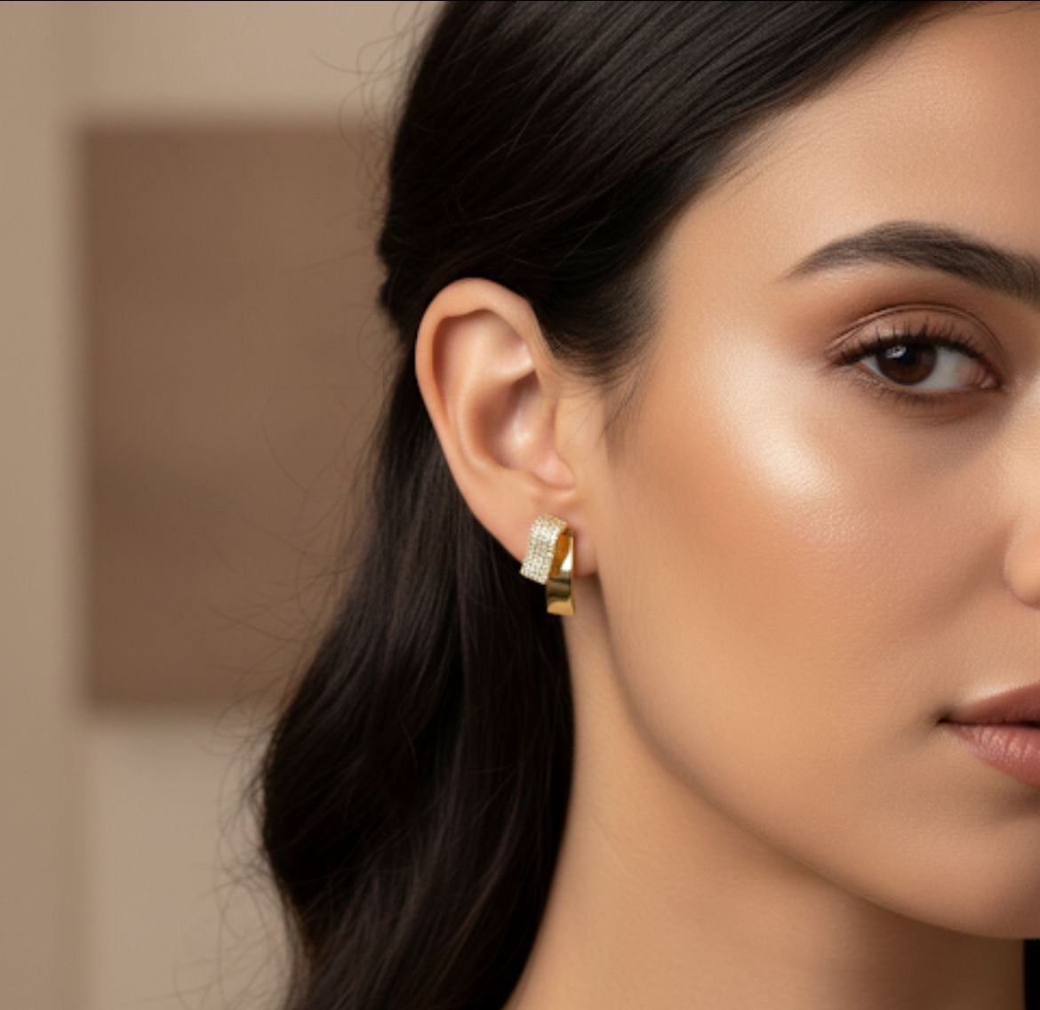 18 Karat Gold Plated Modern Curve Pave Earrings