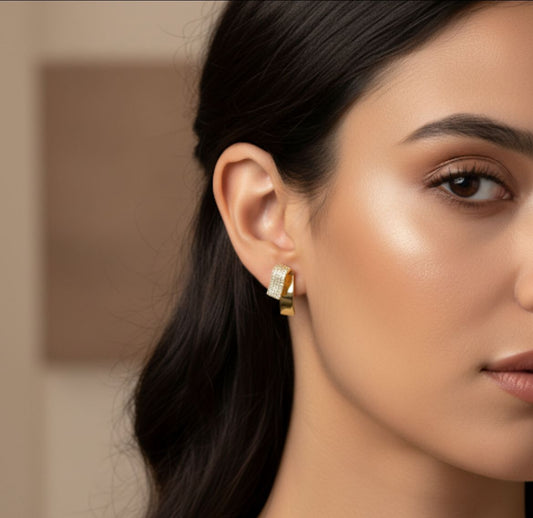 18 Karat Gold Plated Modern Curve Pave Earrings