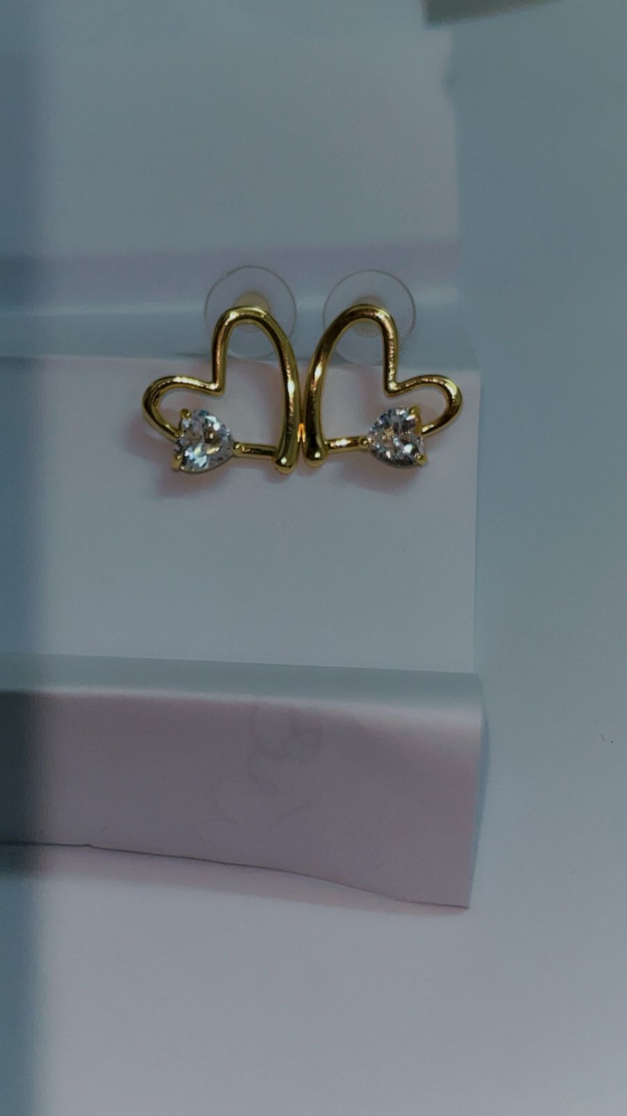 18 Karat Gold Plated Heart Charm Stud Earrings