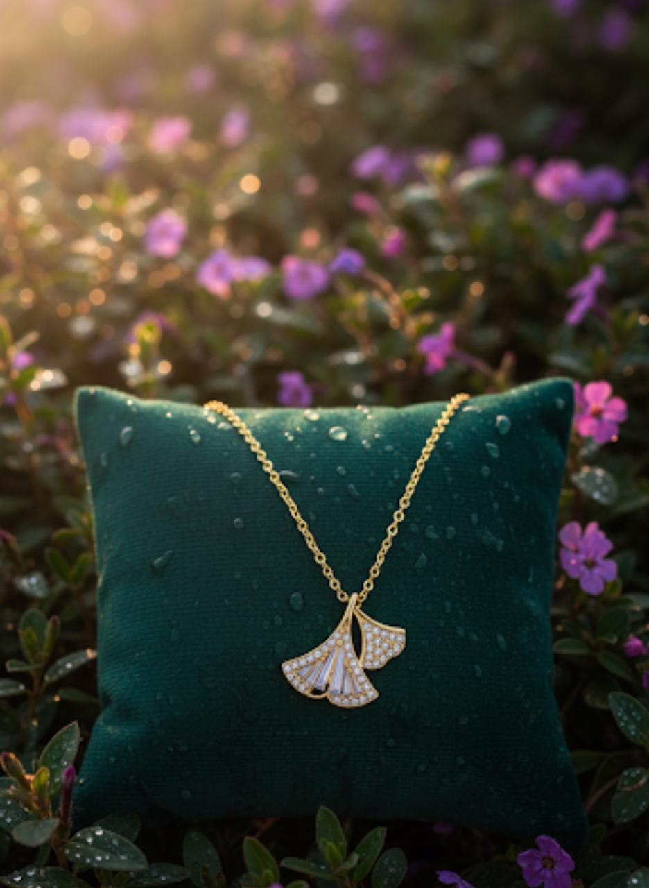 18 Karat Gold Plated Dainty Fan-Shaped Crystal Necklace