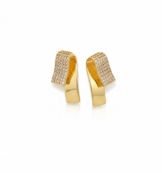 18 Karat Gold Plated Modern Curve Pave Earrings