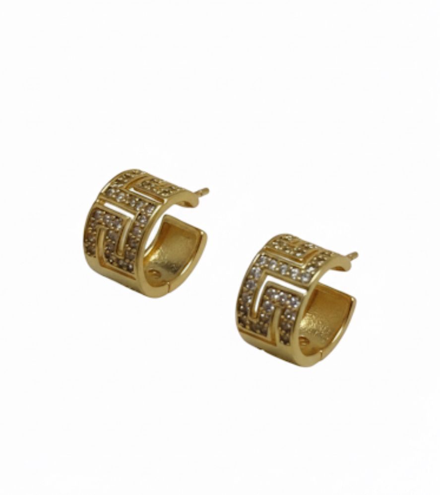 18 Karat Gold Plated Diamond-Pattern Hoop Earrings