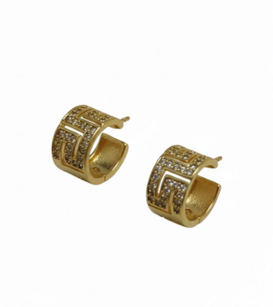 18 Karat Gold Plated Diamond-Pattern Hoop Earrings