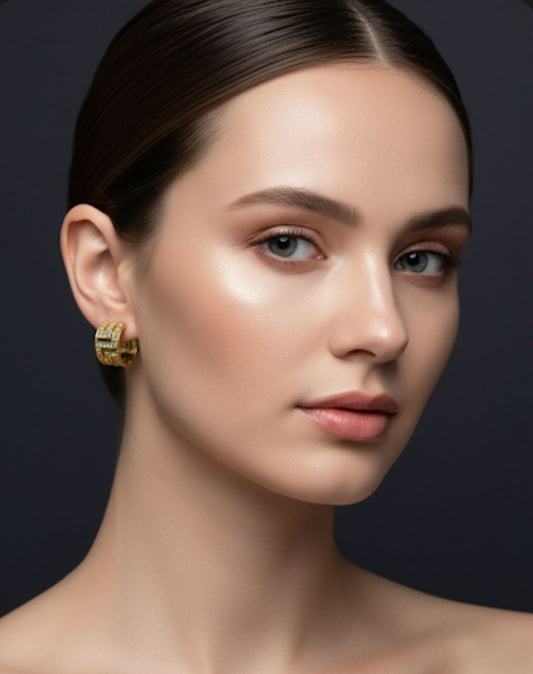 18 Karat Gold Plated Diamond-Pattern Hoop Earrings