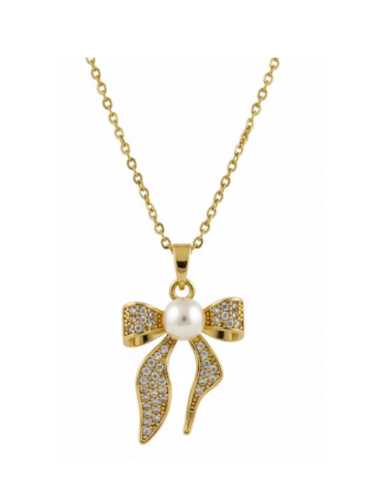 Bow Knot Pendant with Pearl Drop