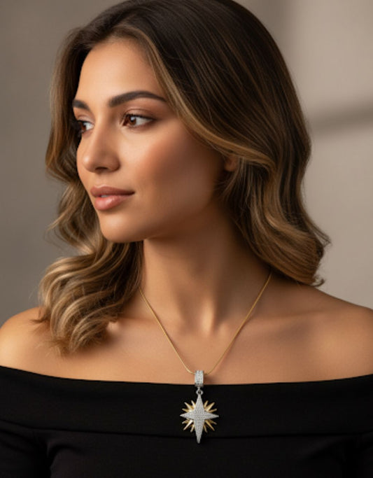 18 Karat Gold Plated Pave Crystal Star Necklace
