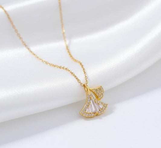 18 Karat Gold Plated Dainty Fan-Shaped Crystal Necklace