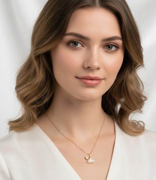 18 Karat Gold Plated Dainty Fan-Shaped Crystal Necklace