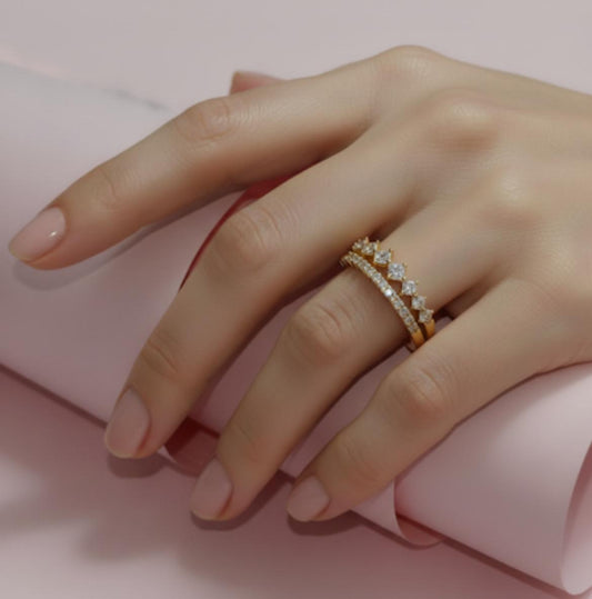 18 Karat Gold Plated Sparkling Double-Row Ring