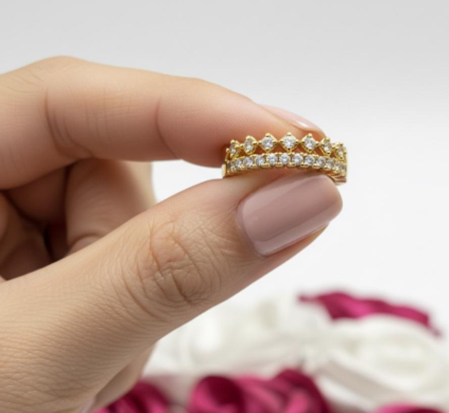 18 Karat Gold Plated Sparkling Double-Row Ring