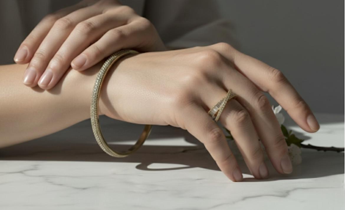 (COMBO) Pave Crystal Bangle + Adjustable Ring Set