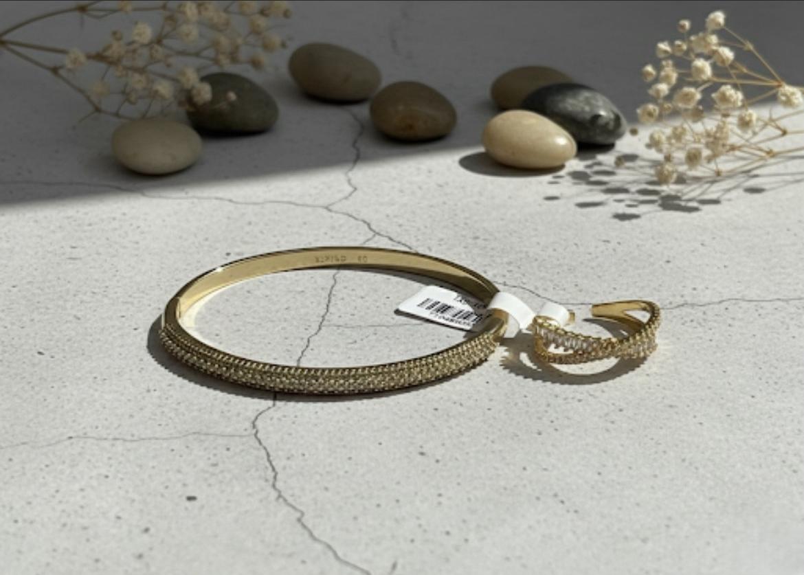 (COMBO) Pave Crystal Bangle + Adjustable Ring Set