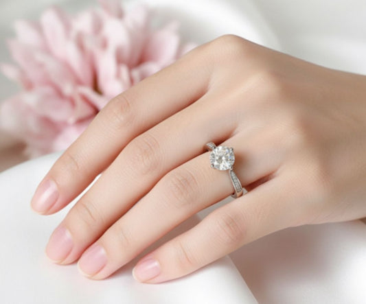 Sterling Silver Plated Round Solitaire Engagement/Eternity Ring