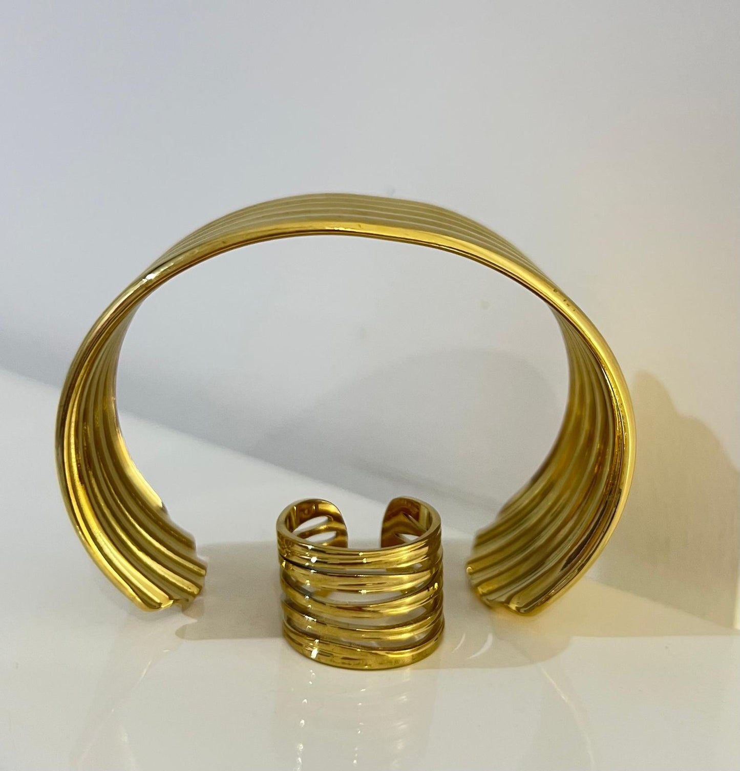 (COMBO) Sculptural Multi-Band Cuff Bracelet + Adjustable Ring Set