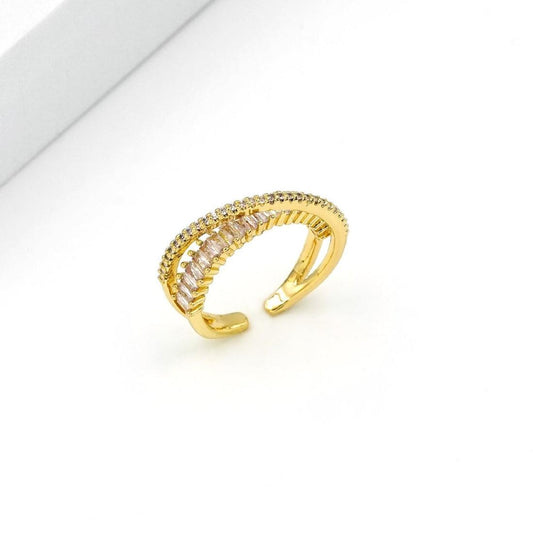 Baguette & Pave Double-Row Adjustable Cuff Ring