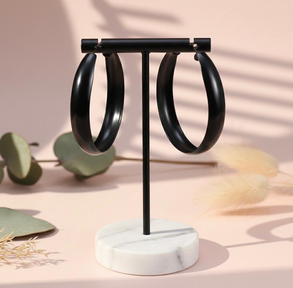 Sleek Black Finish Hoop Earrings