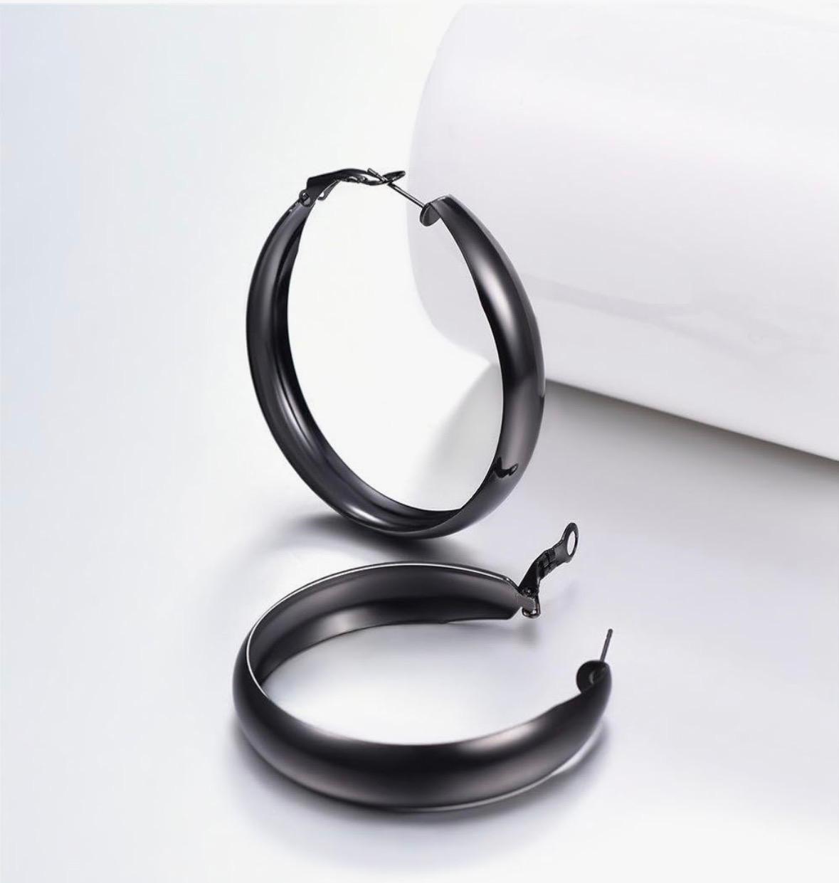 Sleek Black Finish Hoop Earrings