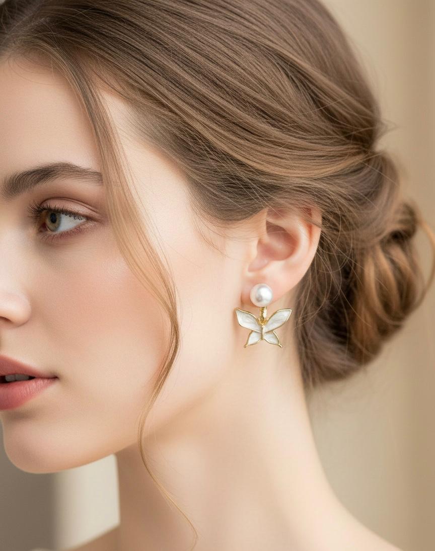 Pearl Butterfly Stud Earrings