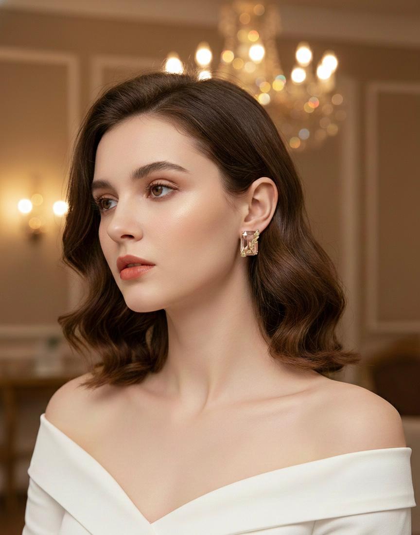 Elegant rectangular royal blue crystal stud earrings