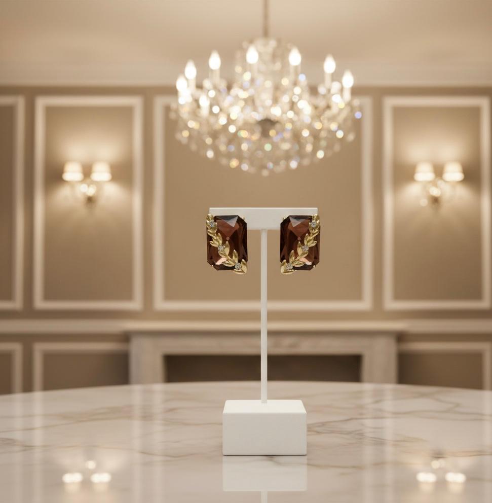 Elegant rectangular royal blue crystal stud earrings