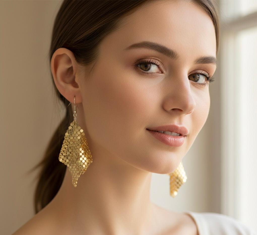 Golden Mesh Dangle Earrings