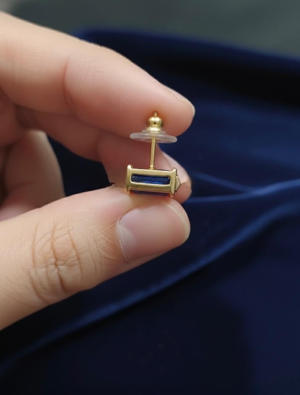 Elegant rectangular royal blue crystal stud earrings