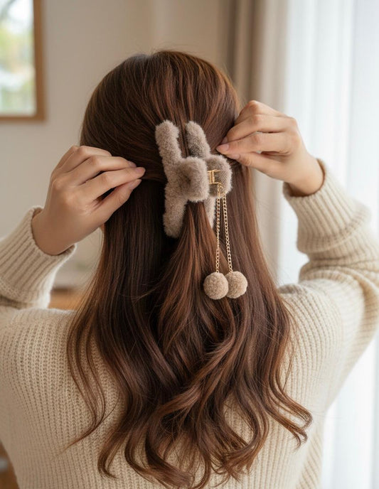 Furry Pom-Pom Hair Claw